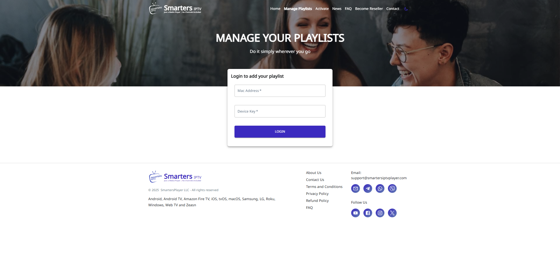 Smarters IPTV afspilningslisteopsætningsskærm