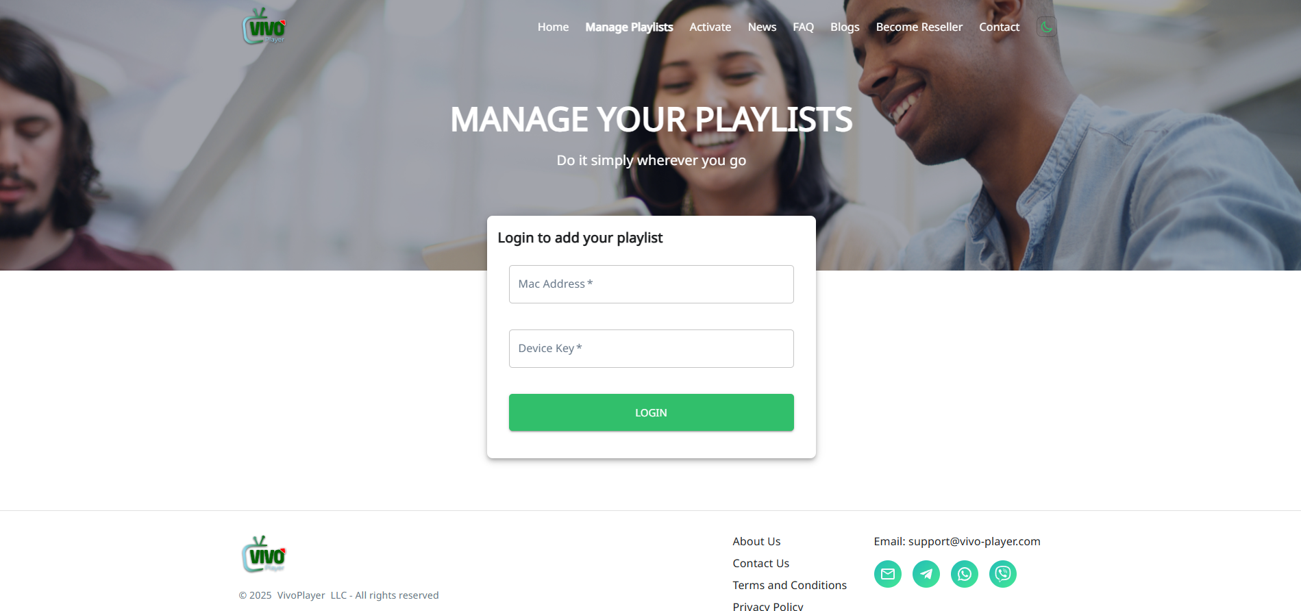 Vivo Player afspilningslisteopsætningsskærm